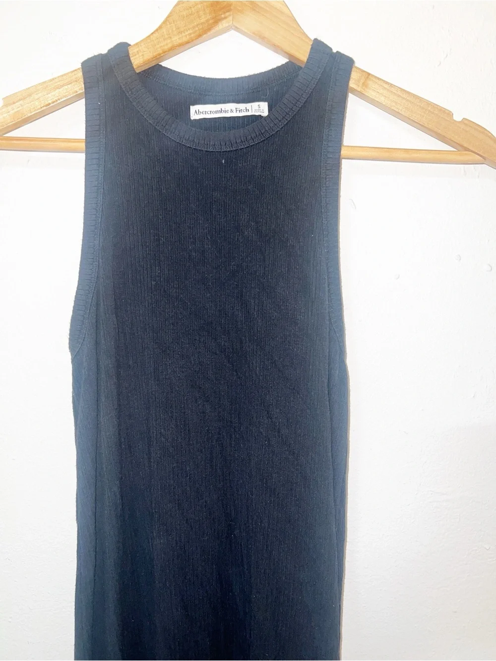 Abercrombie & Fitch Black Ribbed Sleeveless Maxi Dress with Double Slit